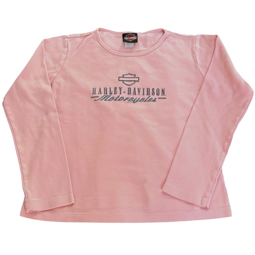 Harley Davidson Graphic Cropped Tee Womens S Pink Bikercore Grunge Streetwear
